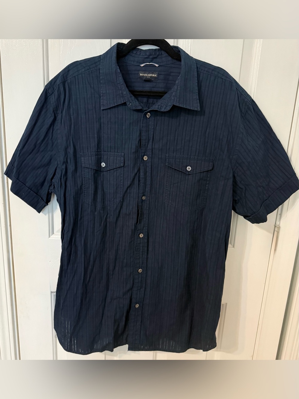Banana Republic Men’s XXL Navy Textured Short Sleeve Button Up Shirt